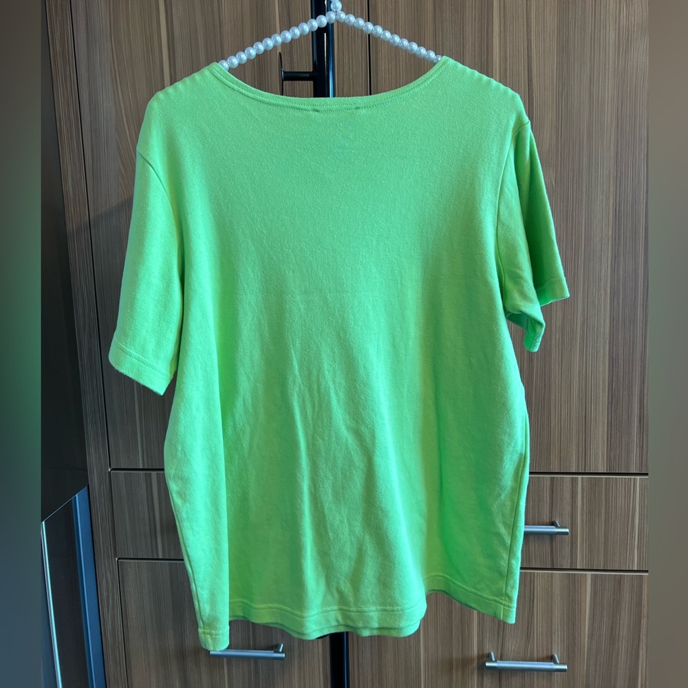 The Quacker Factory Green Embellished 100% Cotton Short Sleeve Top - Size Small - Picture 2 of 6